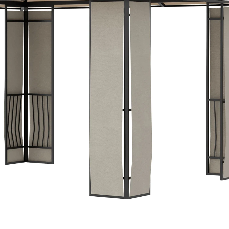 Outsunny Pérgola de Jardim 3,6x3m Pérgola de Exterior com Cobertura de Policarbonato e Estrutura de Aço Alumínio Proteção Solar para Festas Eventos Marrom