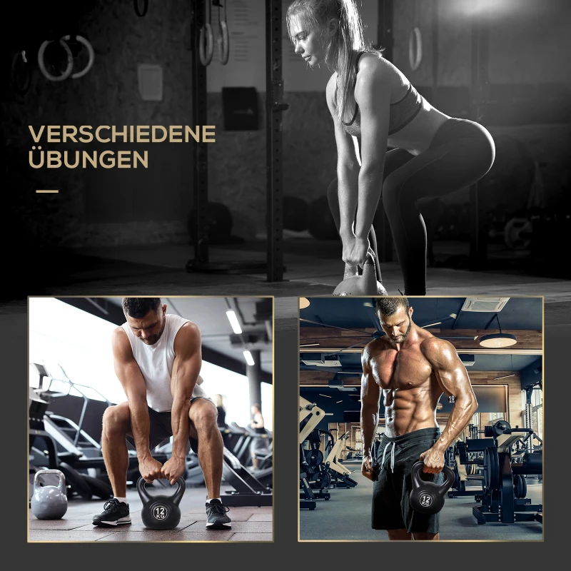 HOMCOM Kettlebell Kugelhantel 12 kg Gewicht-Hantel mit Sand befüllt für Anfänger Schwarz