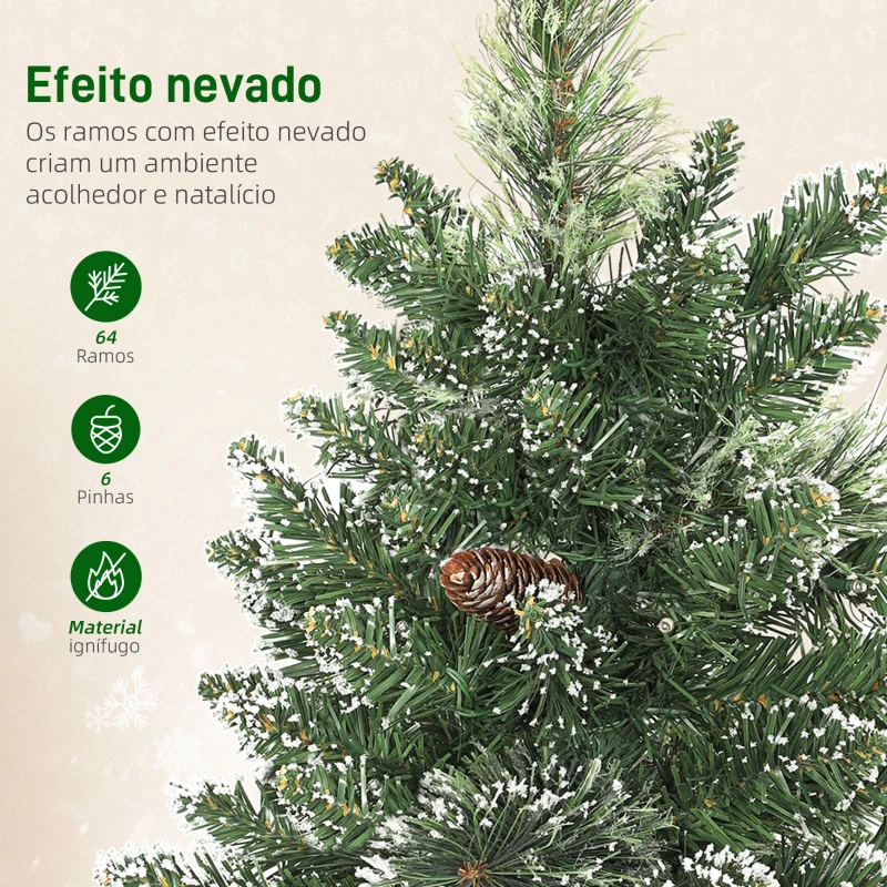 HOMCOM Mini Árvore de Natal Artificial com 35 Luzes LED 60 cm 64 Ramos com Neve Pinha Bagas e Base de Saco de Juta Ø41x60 cm Verde