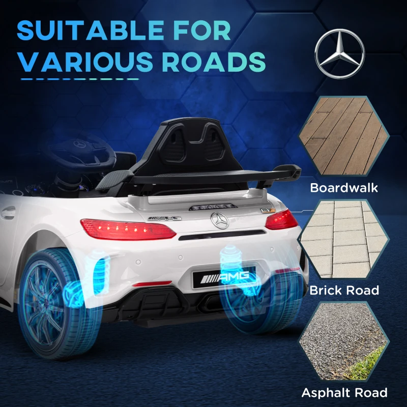 AIYAPLAY Elektro-Kinderauto, Mercedes, 3-5 km/h, Fernbedienung, Licht & Musik, Weiß(m-9)