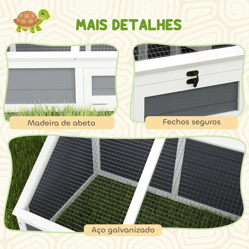PawHut Casa para Tartarugas em Madeira sem Base com Tampas Articulada Porta Frontal com Pestilhas 120x55x50 cm Cinza Claro