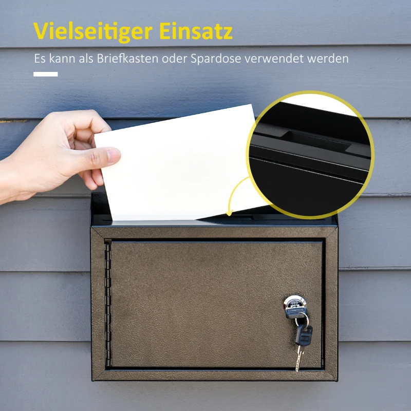 HOMCOM Briefkasten Wandbriefkasten Postkasten abschließbar mit Kassenschublade Funktion inkl. 2 Schlüssel Stahl Schwarz 25 x 7,7 x 18,5 cm