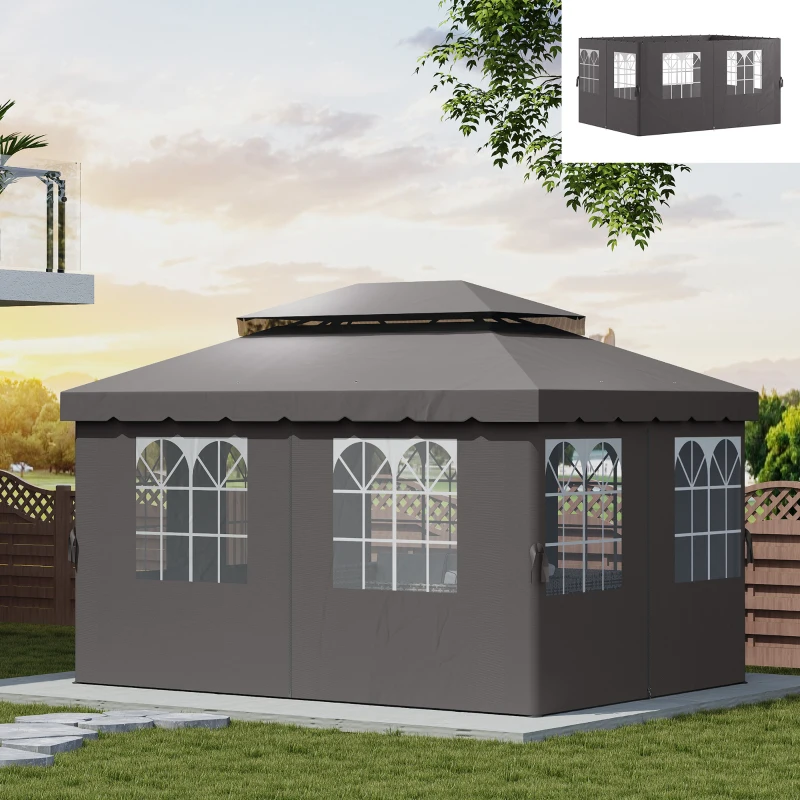 Outsunny Pavillon-Seitenwände, 4 Seitenwand-Paneele für Gartenpavillon, mit Reißverschluss, 3 x 4 m Pavillon, Dunkelgrau(m-10)