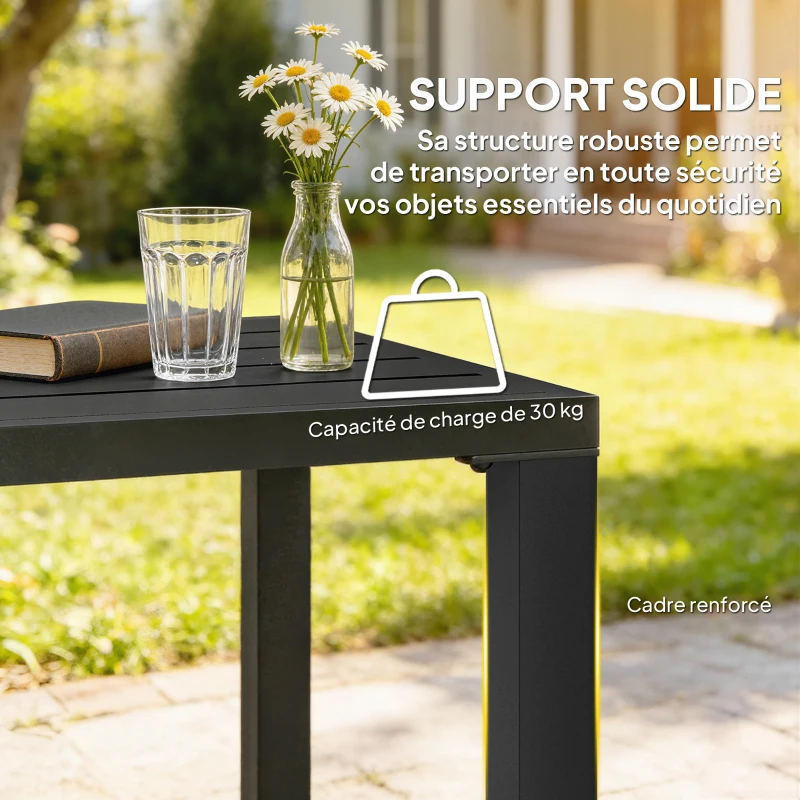 Outsunny Table de jardin carrée, table de terrasse, cadre en métal, intérieur et extérieur, pour balcon, porche, patio, noir