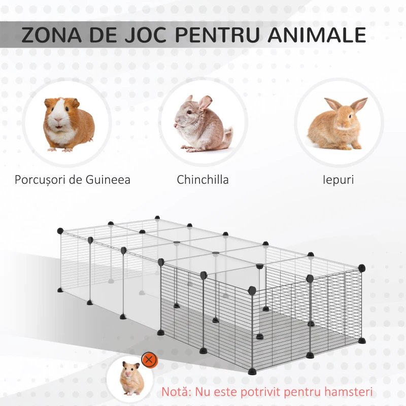 PawHut Țarc Modular pentru Animale cu Panouri 35x35 cm și Accesorii, din Oțel și PP, 140x70x70 cm, Negru