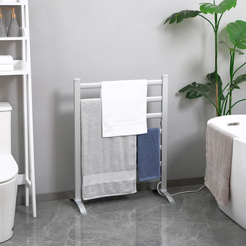 HOMCOM Handtuchwärmer, elektrisch, freistehend/Wandmontage, 45-55° C, Aluminiumrahmen, silber, 90 x 69 x 36cm