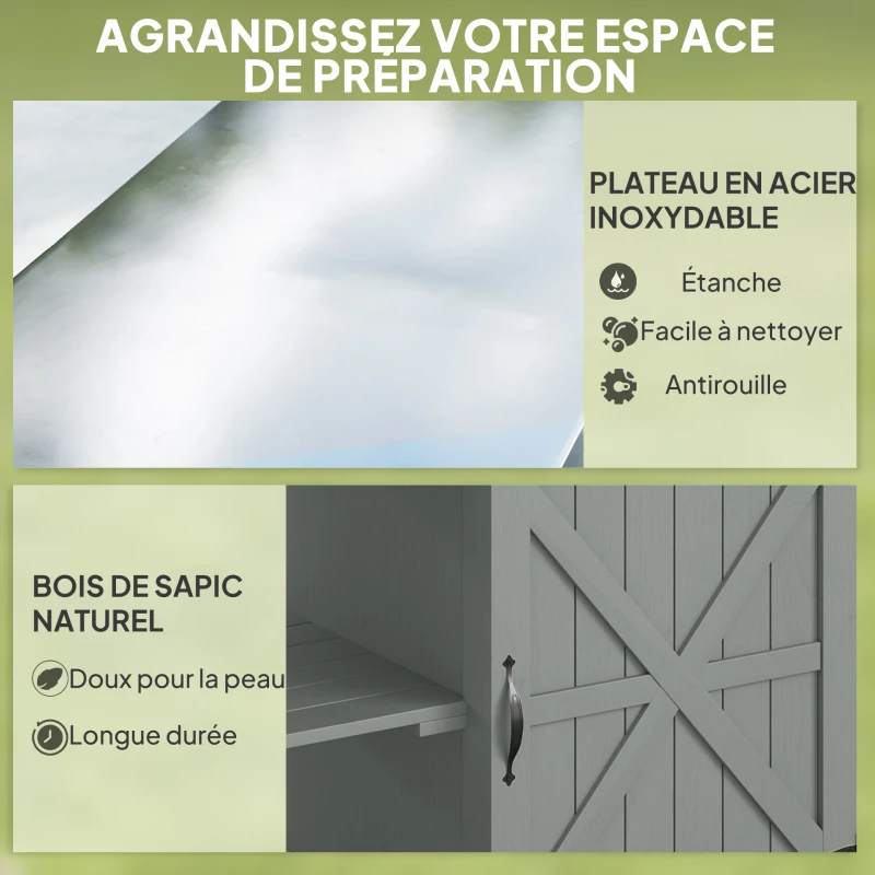 Outsunny Desserte jardin chariot de barbecue sur roulettes avec plateau en acier inoxydable 107x49,5x92,5cm gris