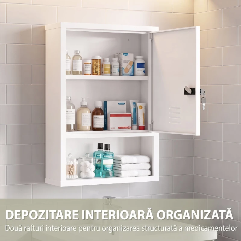 HOMCOM Dulap pentru Medicamente cu Încuietoare cu Combinație, 40x15x60 cm, Alb