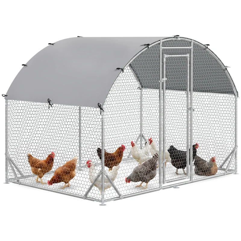 PawHut Grand enclos poulailler 5,32 ㎡ parc grillagé toit anti-UV porte verouillable 2,8 x 1,9 x 1,97 m argenté