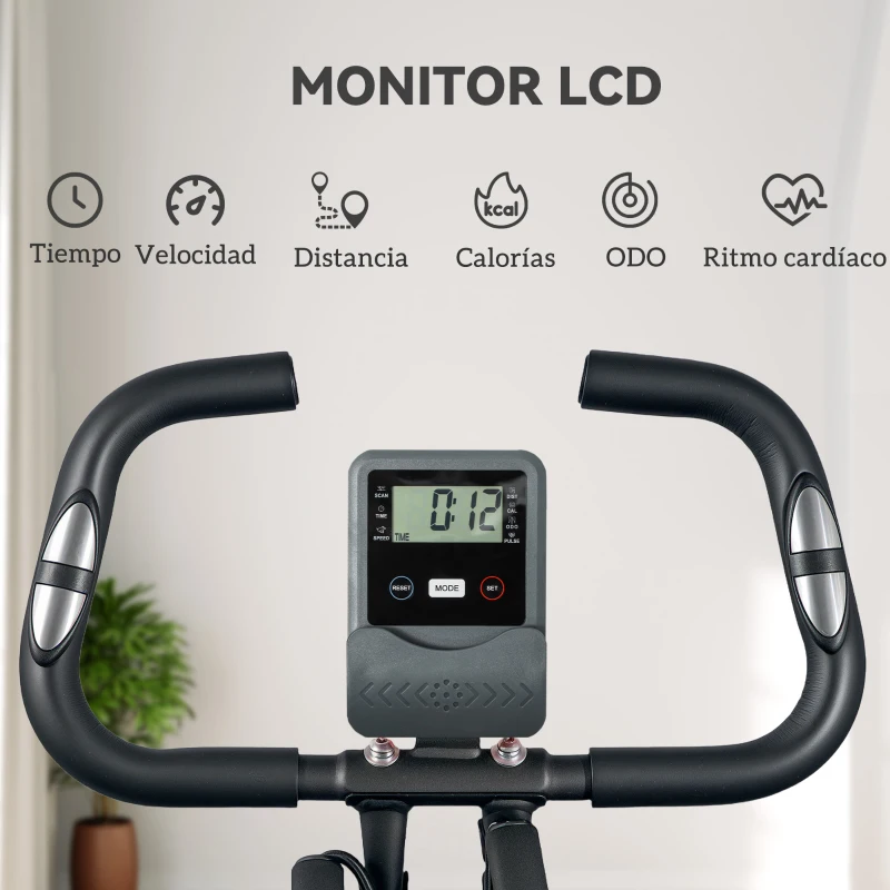 SPORTNOW Bicicleta Estática Plegable Silenciosa con Resistencia Magnética Monitor LCD y Bandas para Brazos 43x97x109 cm Negro