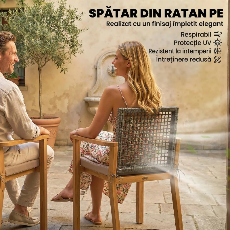 Outsunny Set de 2 Scaune de Exterior pentru Terasă și Grădină, Natural