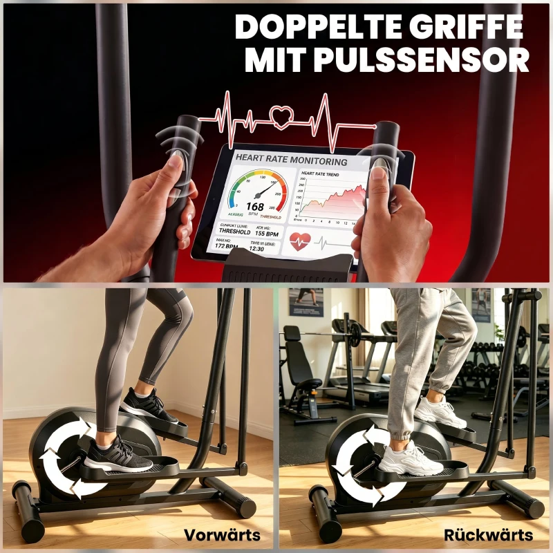 SPORTNOW Crosstrainer für Zuhause Ellipsentrainer mit Bluetooth App-Kompatibilität 8 Widerstandsstufe Schwungrad LCD-Monitor Grau
