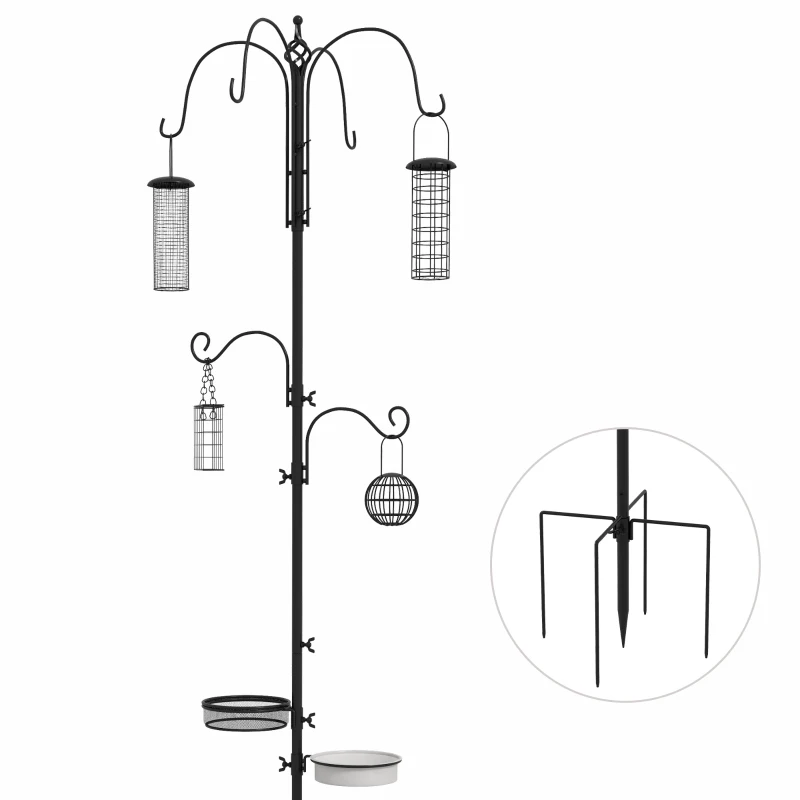 PawHut Vogel Futterstation 226 cm Vogelfutterstation mit 6 Haken, 4 hängenden Futterspendern Erdspieß, Freistehend