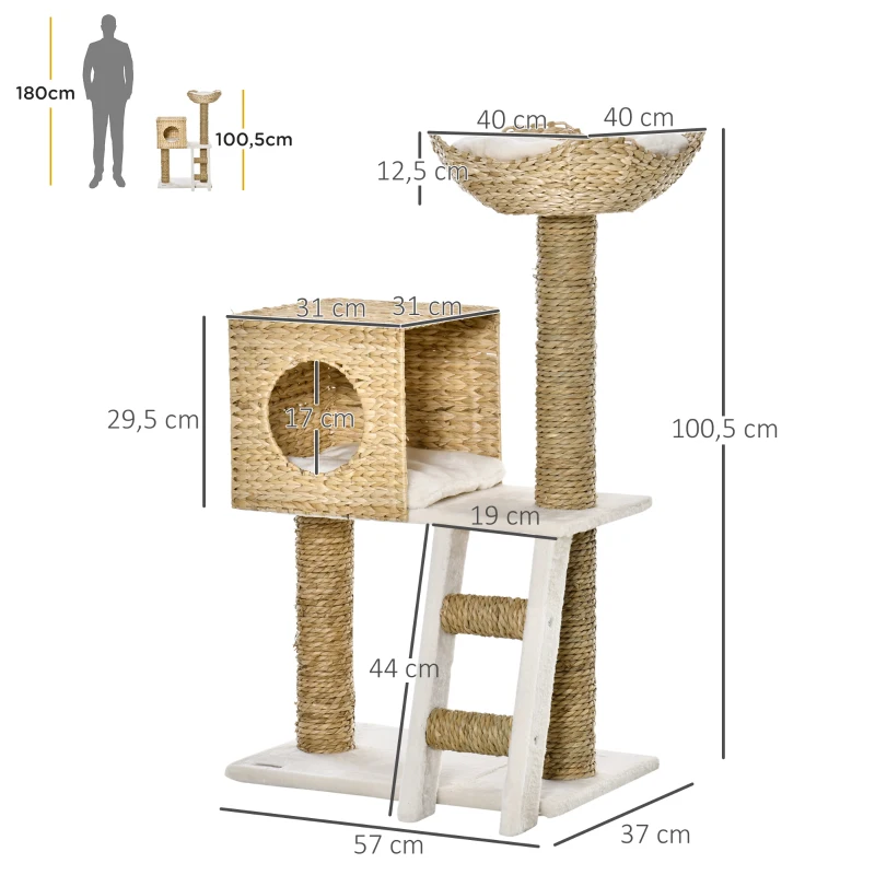 PawHut Arbre à chat arbre à grimper griffoir pour chat hauteur 100,5 cm avec coussins et échelle centre d'activités poteaux en quenouille