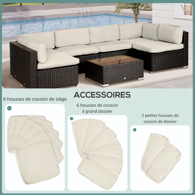 Outsunny Lot de 14 Housses de Rechange Coussins Salon de Jardin - 6 Housses Coussin d'assise, 8 Housses Coussin Dossier - Housses zippées Polyester déperlant Crème