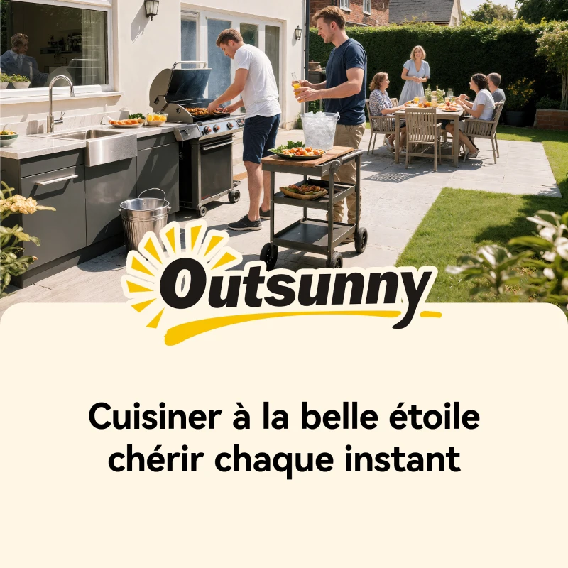Outsunny Desserte jardin chariot de barbecue sur roulettes avec plateau en acier inoxydable 107x49,5x92,5cm gris