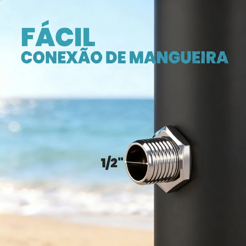 Outsunny Duche Solar Jardim 20L com Cabeça de Ducha de Mão Torneira para Pés e Temperatura Ajustável Máx. 60 °C Preto