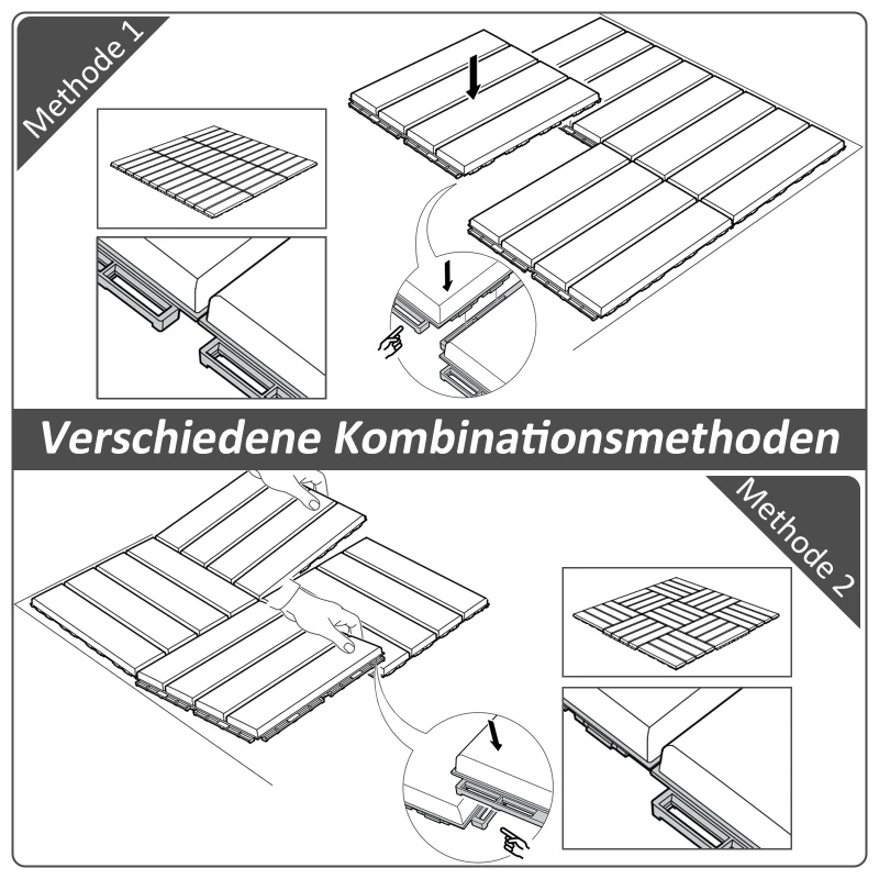 Outsunny Terrassenfliesen 30 x 30 cm 9 Stück 0,81㎡ Klickfliesen Balkonfliesen mit Klicksystem Drainagefunktion Bodenbelag Fliese für Terrasse Balkon Dunkelgrau