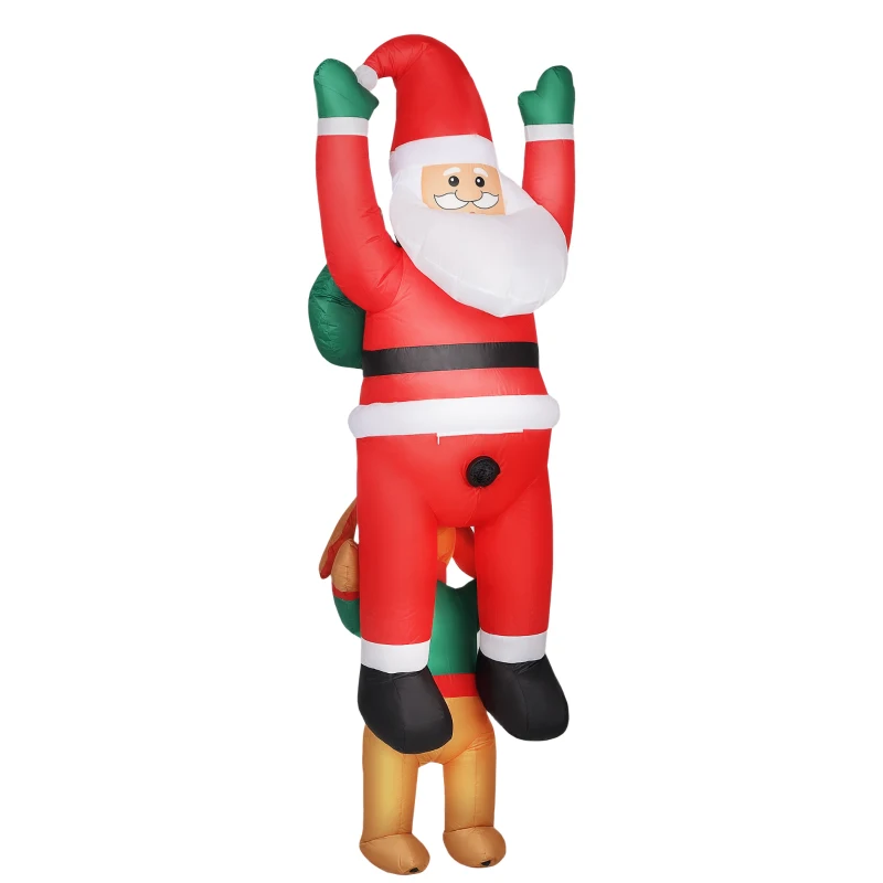 Outsunny Aufblasbare Weihnachtsdeko, Aufblasbarer Weihnachtsmann mit Hund mit LED-Lichtern, 68x82x214 cm, Rot