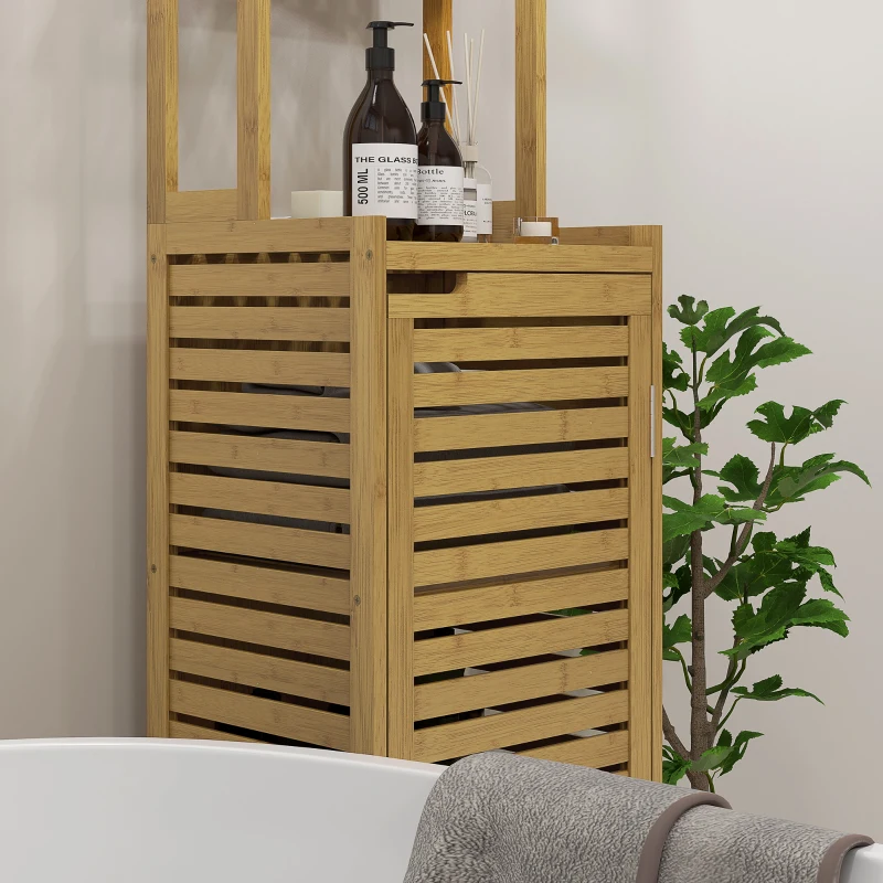 HOMCOM Badezimmerregal Badregal, 3 Regale, 1 Schrank, 38,5 cm x 33 cm x 170 cm, Natur