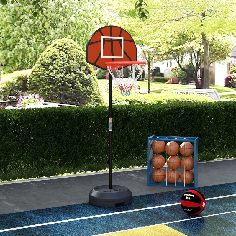 SPORTNOW Coș de Baschet și Stâlp cu Tablă de Darts Magnetică cu Săgeți, Coș de Baschet Reglabil în Înaltime, 38,5x48,5x179 cm, Negru