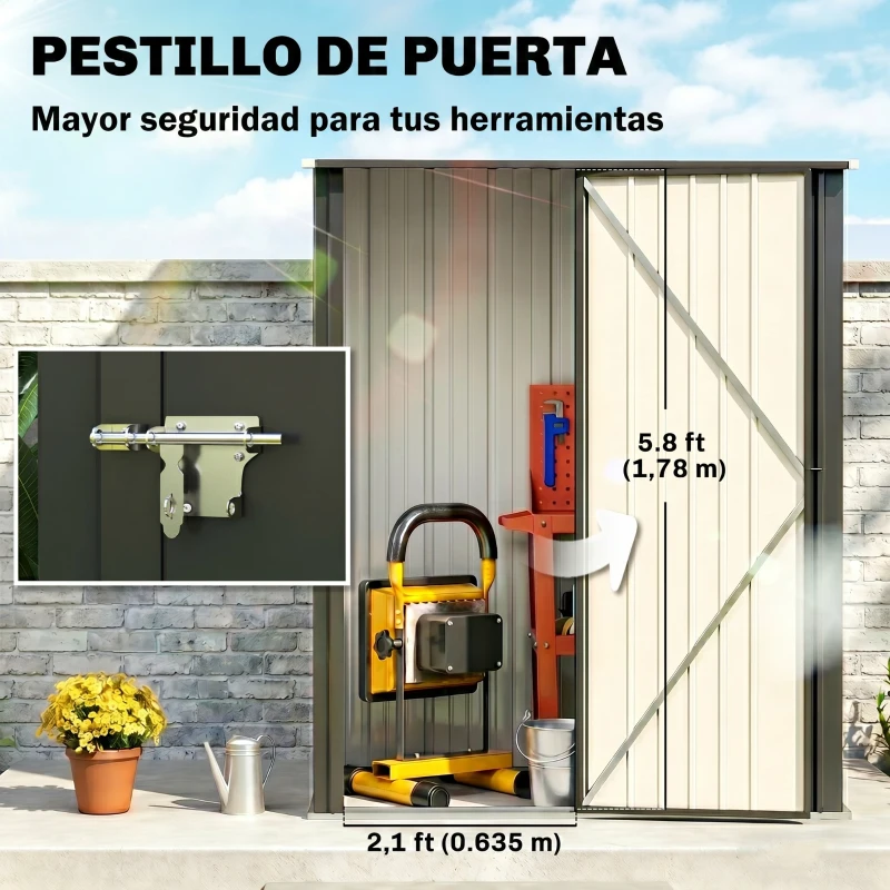 Outsunny Abrigo de Jardim 1,34m² 161,5x94,5x196 cm Abrigo de Exterior de Aço Galvanizado com Porta e Fechadura Preto