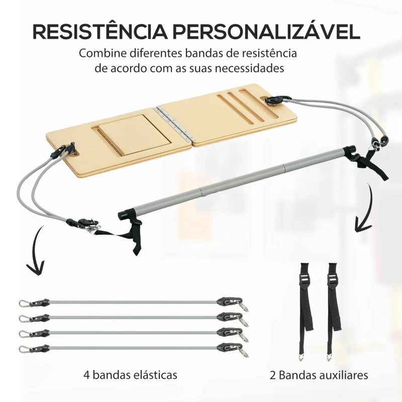 SPORTNOW Barra de Pilates com 6 Faixas Elásticas Tábua Inclinada Ajustável para Treino de Corpo Inteiro em Casa 90x33x3 cm Cinza