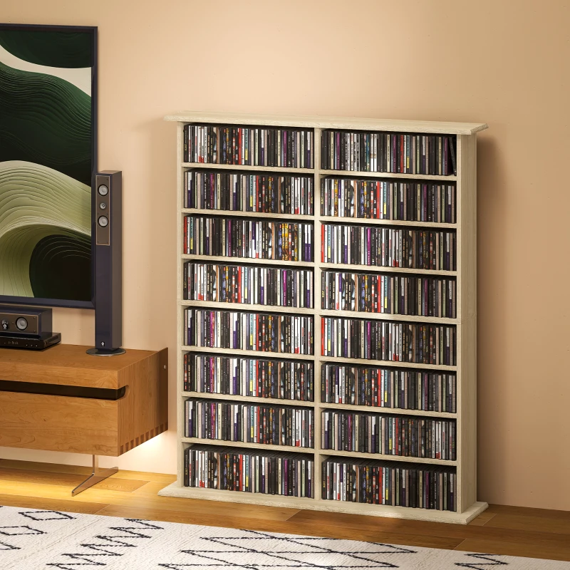 HOMCOM Dulap Modern pentru CD-uri cu 16 Rafturi, din Lemn, 106,5x24x126,3 cm, Natural
