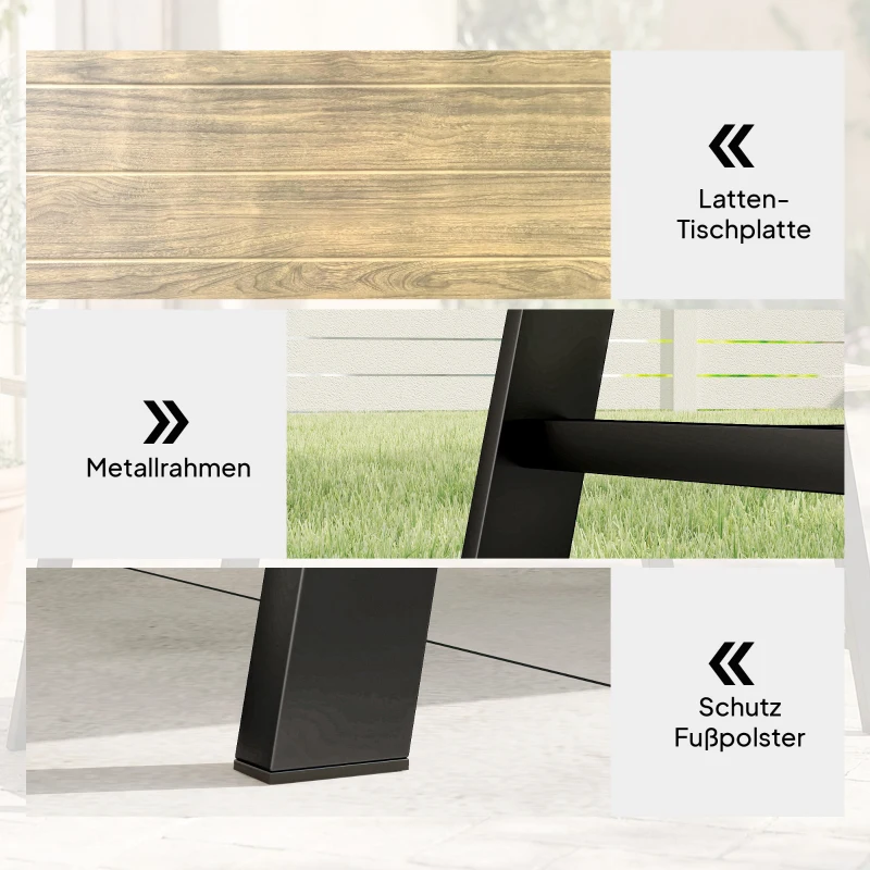 Outsunny Outdoor-Couchtisch, rechteckiger Metall-Beistelltisch mit Tischplatte in Holzoptik, 100 x 55 cm, Braun