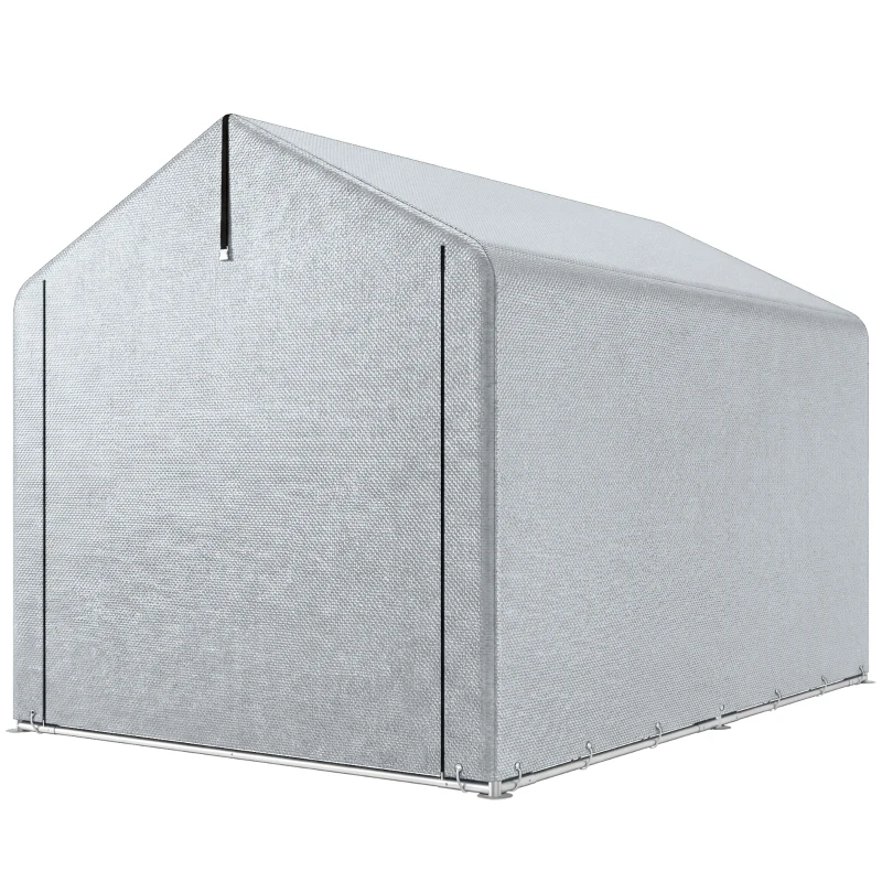 Outsunny Tenda de Jardim Exterior para Ferramentas e Bicicletas com Estrutura de Aço Galvanizado e Porta Enrolável, Cinzento