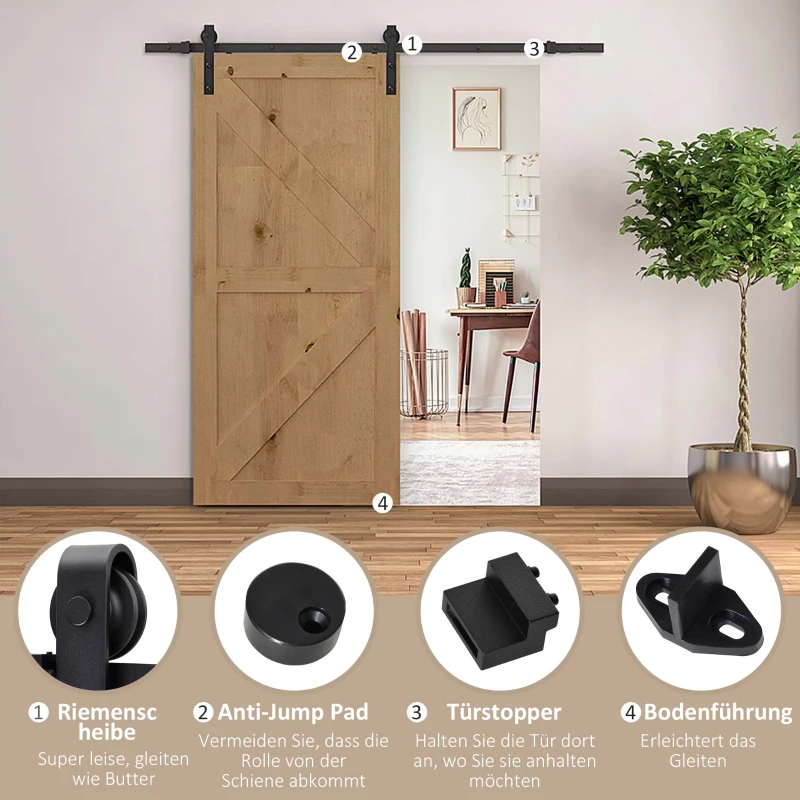 HOMCOM Gleitschienen-Bausatz für Schiebetür, bis 90 kg, Kohlenstoffstahl, 200 cm, Schwarz, inkl. Werkzeuge