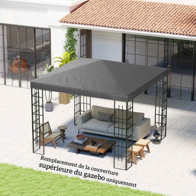 Outsunny Toile de rechange pour pavillon toile de tonnelle trous de drainage protection solaire UPF30+ 3 x 3 m gris foncé