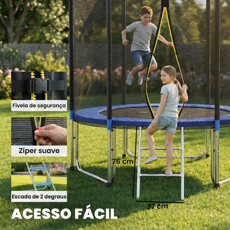 SPORTNOW Trampolim para Crianças Exterior Ø244 cm com Rede de Segurança Escada Acolchoamento de Molas Azul