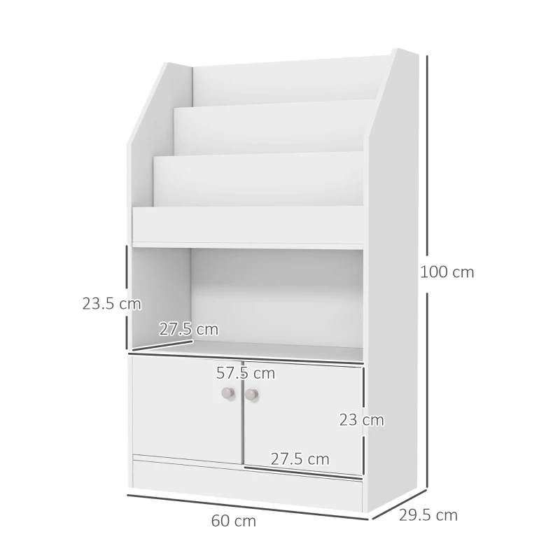 ZONEKIZ Raft pentru jucării pentru copii cu bibliotecă și dulap din lemn, 60x29.5x100cm, alb