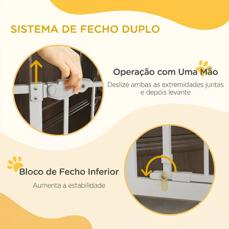 PawHut Barreira de Segurança Ajustável com Portinhola, Fecho Automático e Bloqueio Duplo, 74-80x104,1 cm, Branca