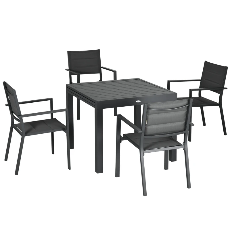 Outsunny Conjunto de Jardim Refeição de 7 Peças com Mesa Extensível e 6 Cadeiras Empilháveis 90-180x89x74cm Cinza