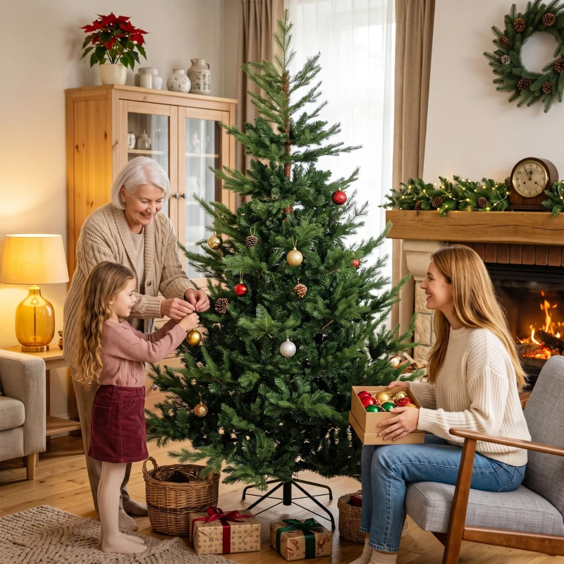 HOMCOM Árbol de Navidad, abeto artificial, aspecto realista, montaje rápido, Kunststoff, Verde, 140 x 140 x 210cm