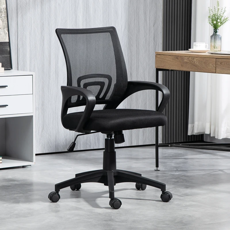 HOMCOM Cadeira de Escritório de Malha Giratória com Altura Ajustável Função Basculante e Apoio para os Braços 57x55x89-109 cm Preto