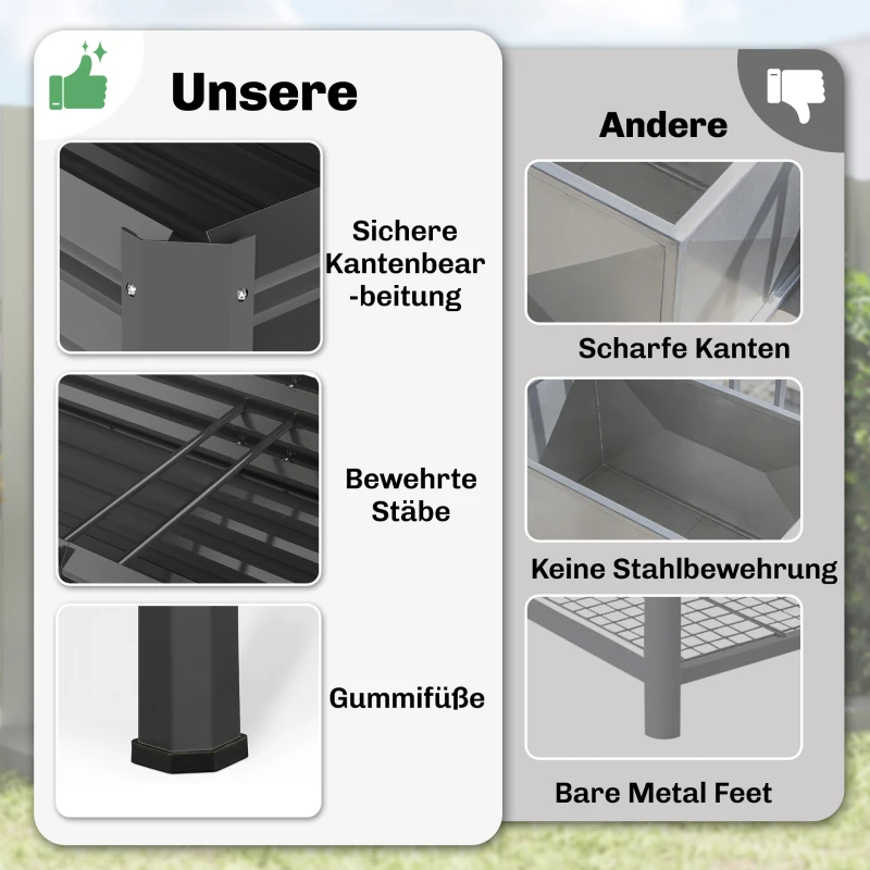 Outsunny Hochbeet aus Metall extra großer Pflanzkasten mit Verstärkungsstreben Vliesstoff, 180 x 55 x 80 cm Dunkelgrau