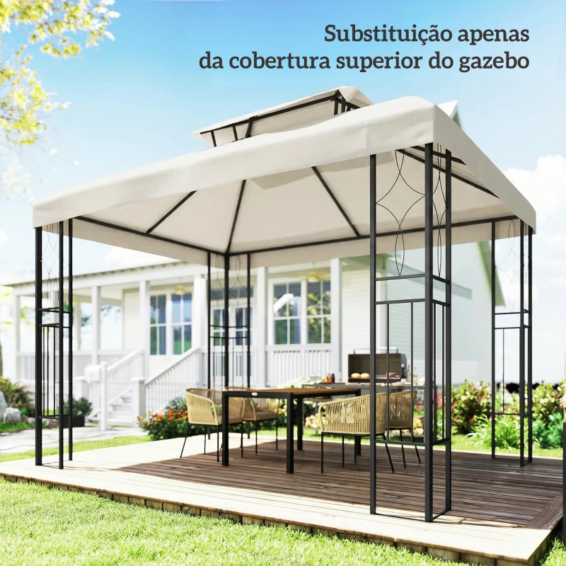 Outsunny Toldo de Substituição 4x3 m com Teto Duplo Orifícios de Drenagem e Proteção UV Apenas Toldo NÃO Inclui Estrutura Creme