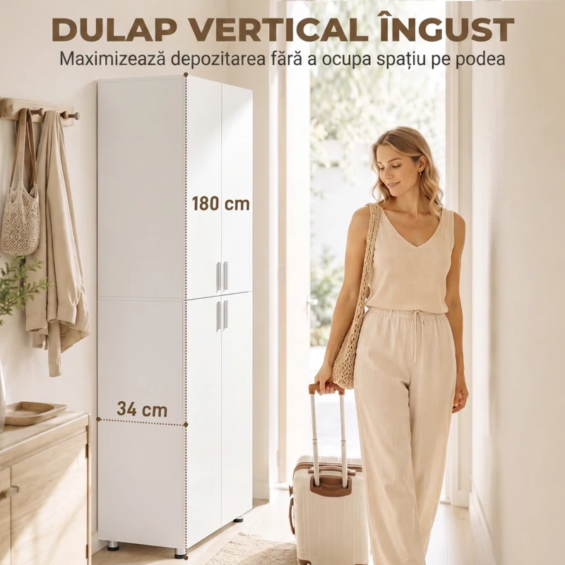 HOMCOM Dulap cu 4 Uși, 180 cm, Alb