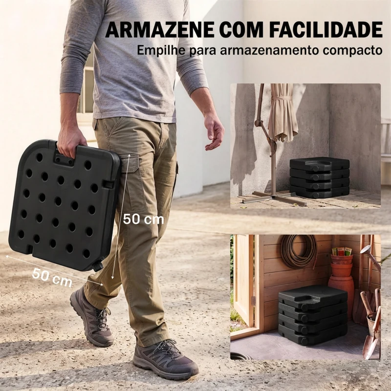 Outsunny Conjunto de Pesos para Base de Chapéu de Sol de 4 Peças Preenchível com 15 Litros de Água ou 19,5 kg de Areia Preto