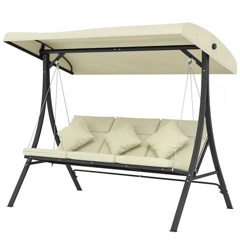 Outsunny Baloiço de Jardim Exterior de 3 Lugares com Toldo Ajustável e Estrutura de Aço 202x115x168 cm Bege