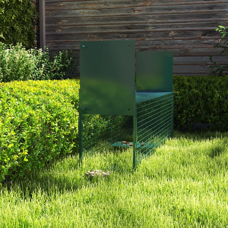 PawHut Trampa para Animales Vivos 100x25x28 cm Jaula Trampa para Gatos con 2 Puertas Asa y Marco de Acero para Ratones Roedores Verde Oscuro