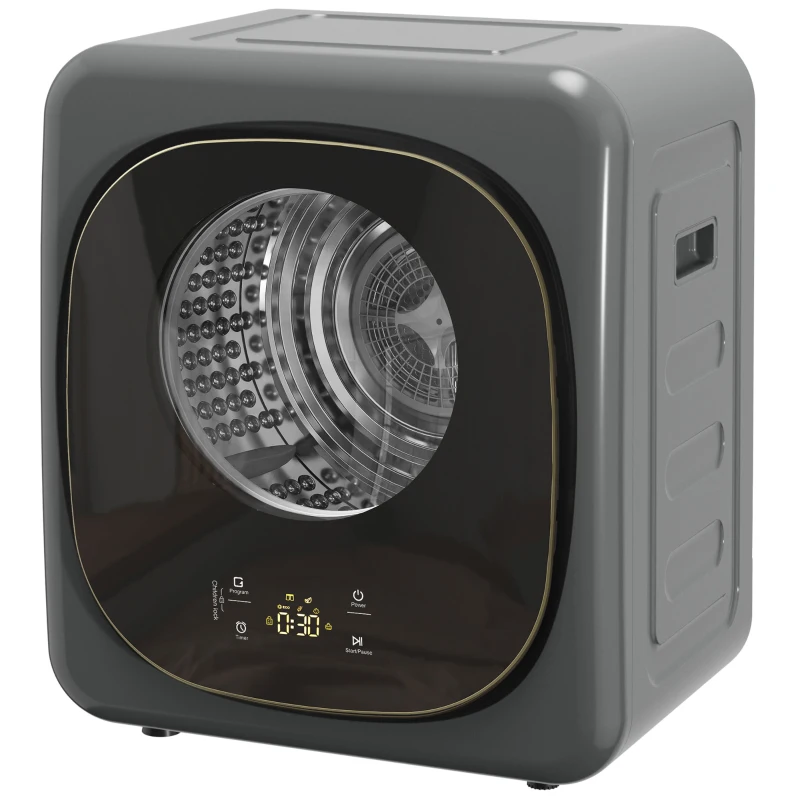 HOMCOM 4 kg Wäschetrockner, kompaktes Design, 5 Modi, Timer, Grau+Schwarz