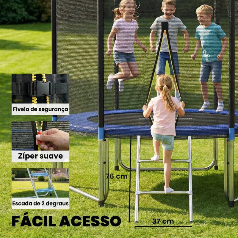 SPORTNOW Trampolim para Crianças Exterior Ø305 cm com Rede de Segurança Escada Acolchoamento de Molas Azul