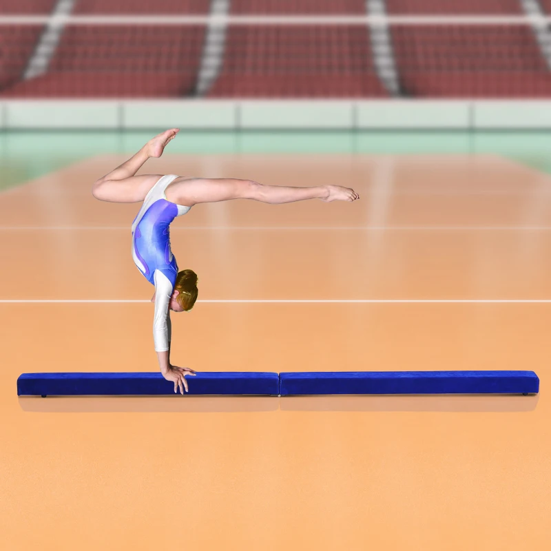 HOMCOM Barra de Equilíbrio Ginástica Dobrável 210 cm Barra de Ginástica Artística para Crianças Iniciantes e Ginastas 210x10x6,5 cm Azul