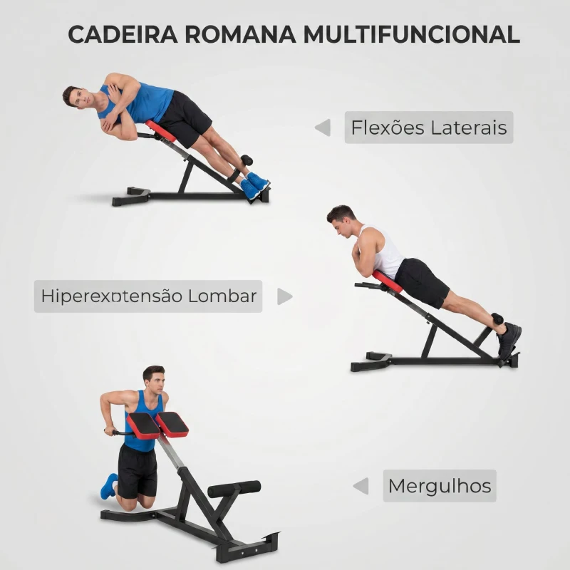 SPORTNOW Cadeira Romana para Hiperextensões com Altura e Encosto Reguláveis, 120 kg, para Treino de Abdominais e Costas