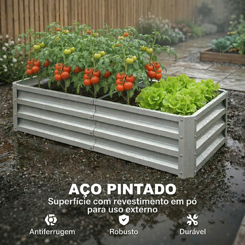 Outsunny Caixa de Plantio de Aço Galvanizado para Cultivar Plantas Flores Floreira Exterior Retangular com Fundo Aberto 120x60x30,5 cm Prata