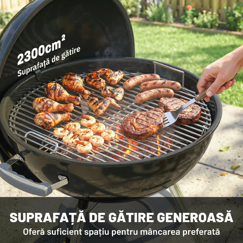 Outsunny Barbecue Portabil pe Cărbune cu Raft Inferior și Roți, Negru